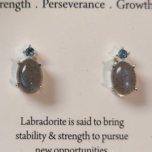 SHIVAM 14K GOLD PLATED STERLING SILVER GENUINE GEMSTONE LABRADORITE STUDS
